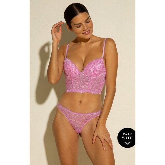Cosabella New Magnolia Longline Underwire Lace Pink Bustier Top Tank 32 C - Picture 3 of 7